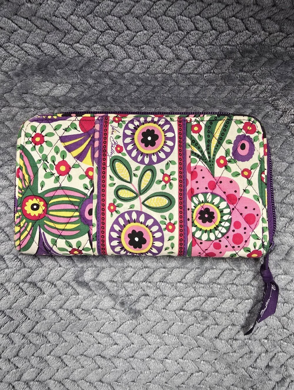 Vera Bradley Floral Quilted Zip Wallet in Pink, Purple & Green